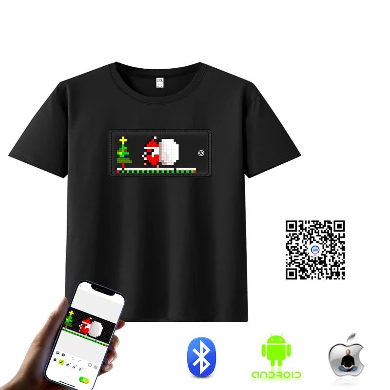 APP Programmable Light Up T-Shirt Black LED Flashing text gif DIY clothes Festival Short Sleeve LED T Shirt