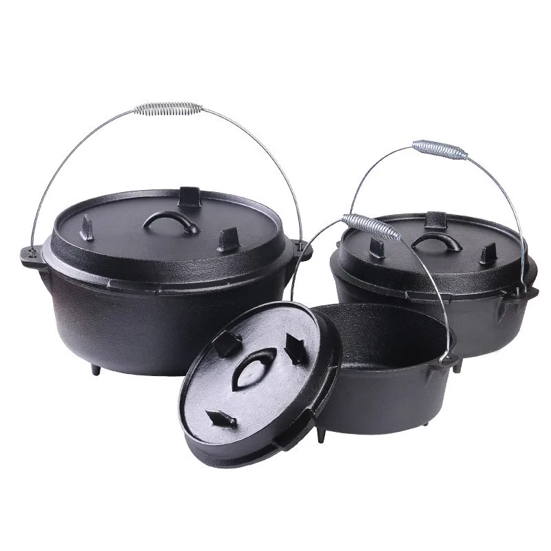Wholesale Factory Sale custom Outdoor Cooking Pot Cast Iron Cauldron Casting Camping wok pan Dutch Oven Pot