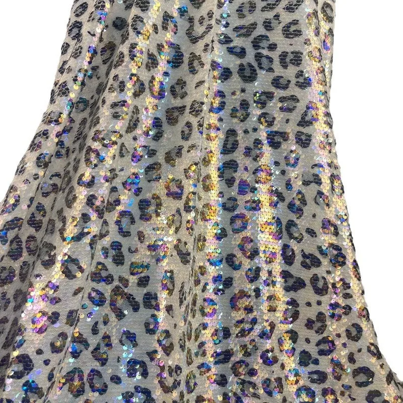 LIHUAN Tiger Digital Printing Stretch Mesh Sequin Fabric Leopard Polyester Lace Net Recycled Sequin Embroidery Fabric For Cloth