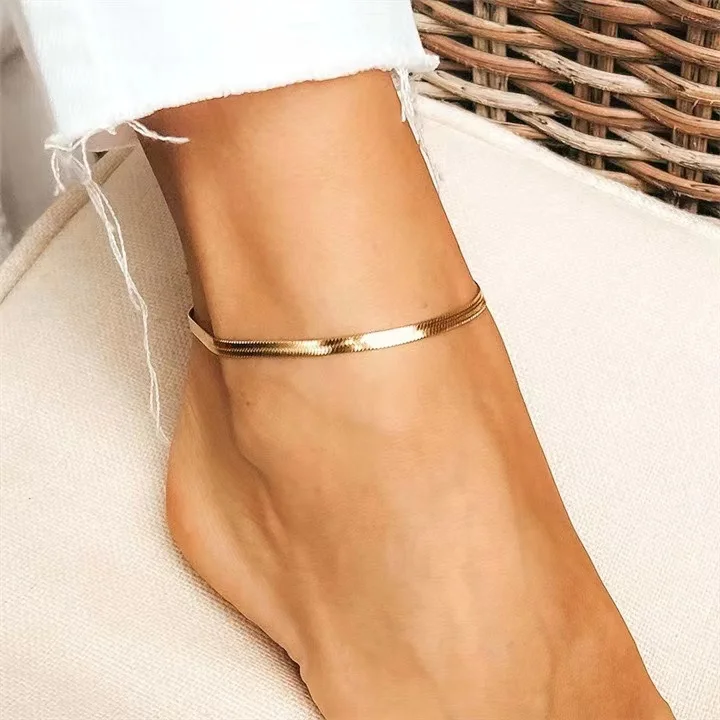 Stainless steel anklet 18K gold non-fading blade chain Ferro chain anklet gold anklets for girl