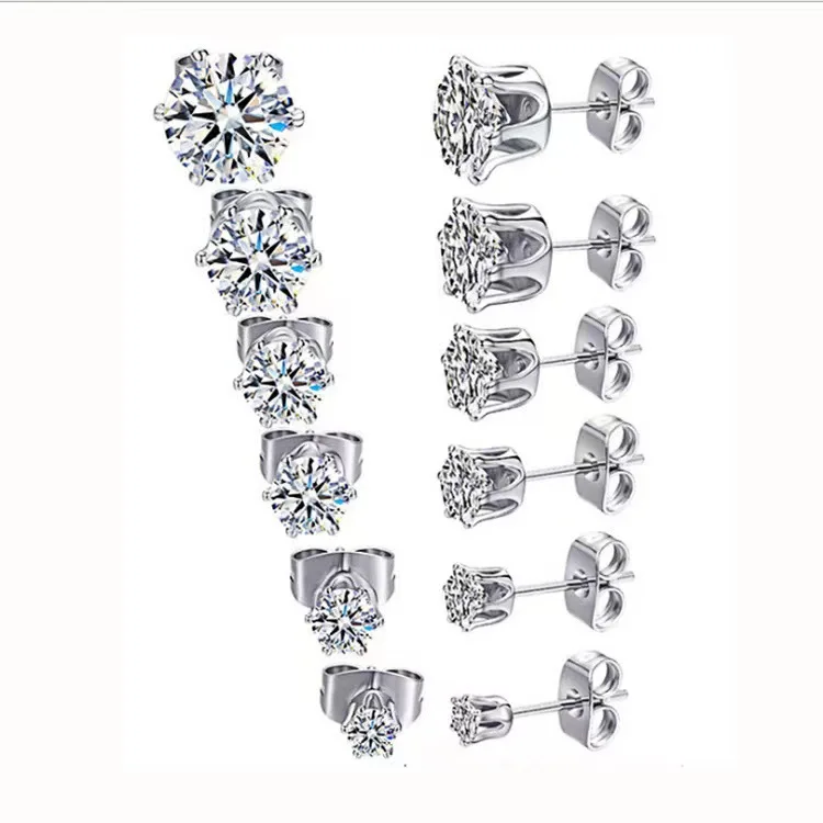Fashion Cz Cubic Zirconia Earring Jewelry Custom 4mm 6mm 925 Sterling Silver Zircon Studs Earrings For Women Girls