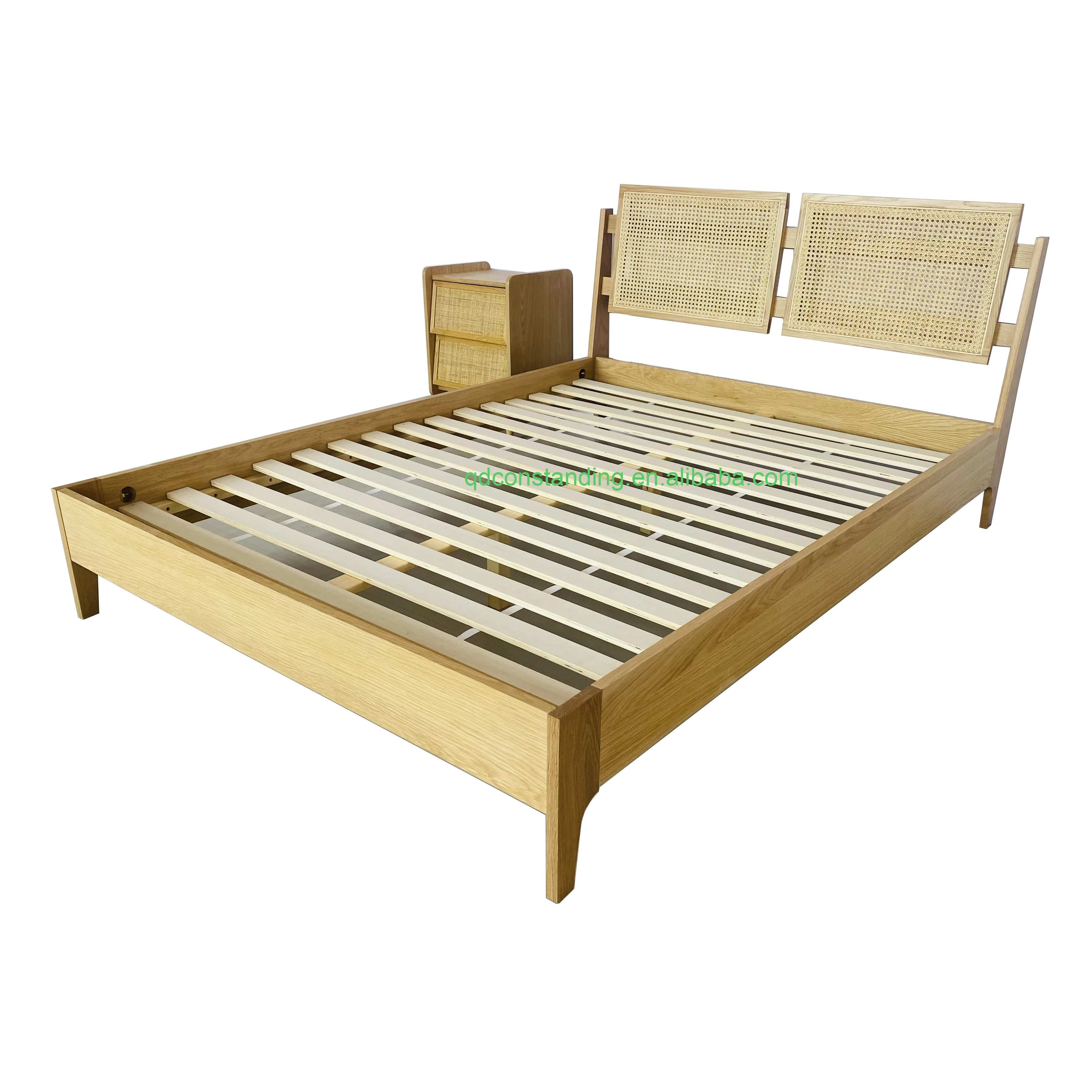 OEM ODM Factory Luxury Modern Nordic Hotel Home Furniture Natural Rattan King Queen Size Bed Frame With Natural Rattan Headboard