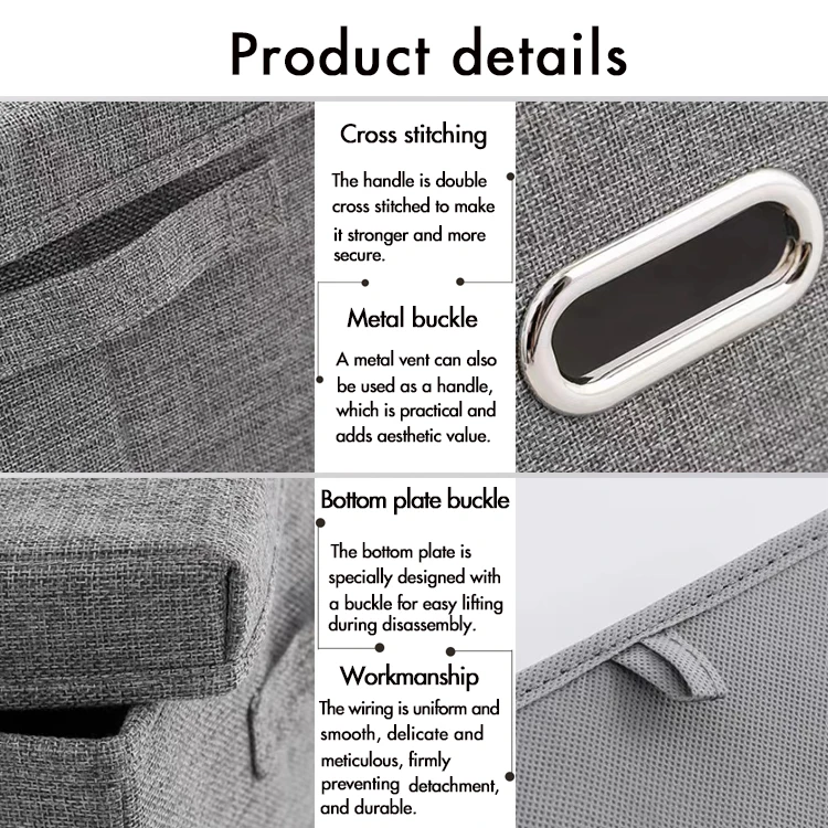 Wholesale Household Solid Color Stackable Foldable Linen Fabric Clothes Blanket Chest Bins Storage Box With Lids