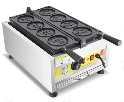 Customized snack equipment New 4-piece coin commercial waffle maker Round shape snack machine electric crispy cheese cookie