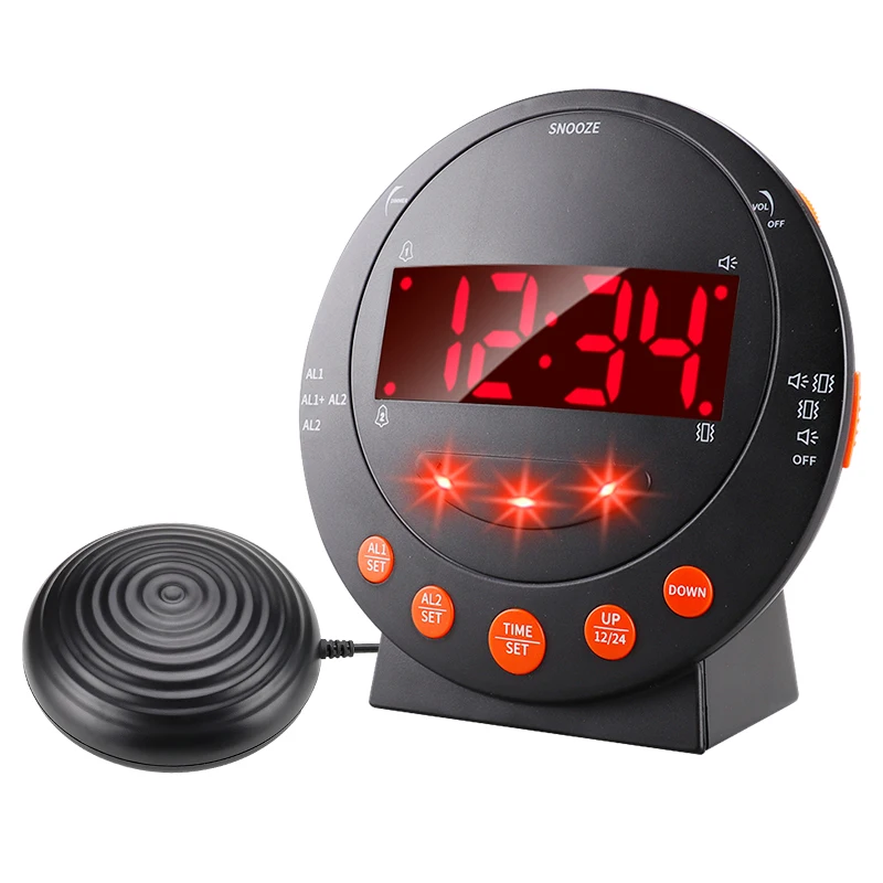 Alarm Clock And Temperature Digital Clock vibration 3 Alarms  With Dual Vibrational A Lot Waker For Hotel