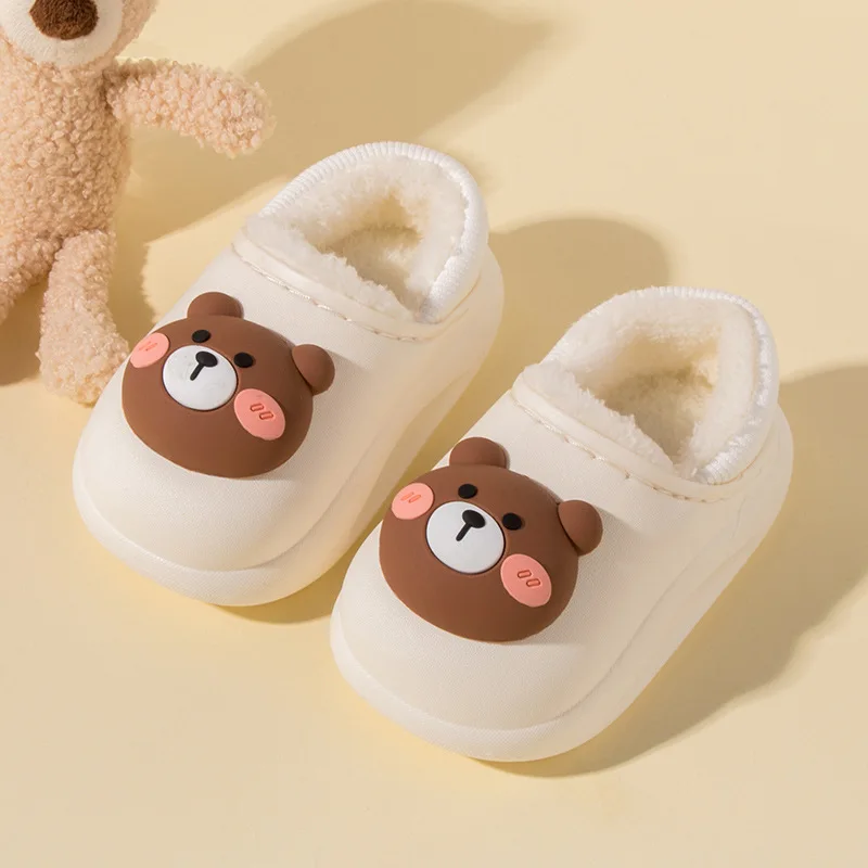Hot selling children boys girls kids winter plush unicorn slipper with waterproof cute cartoon design