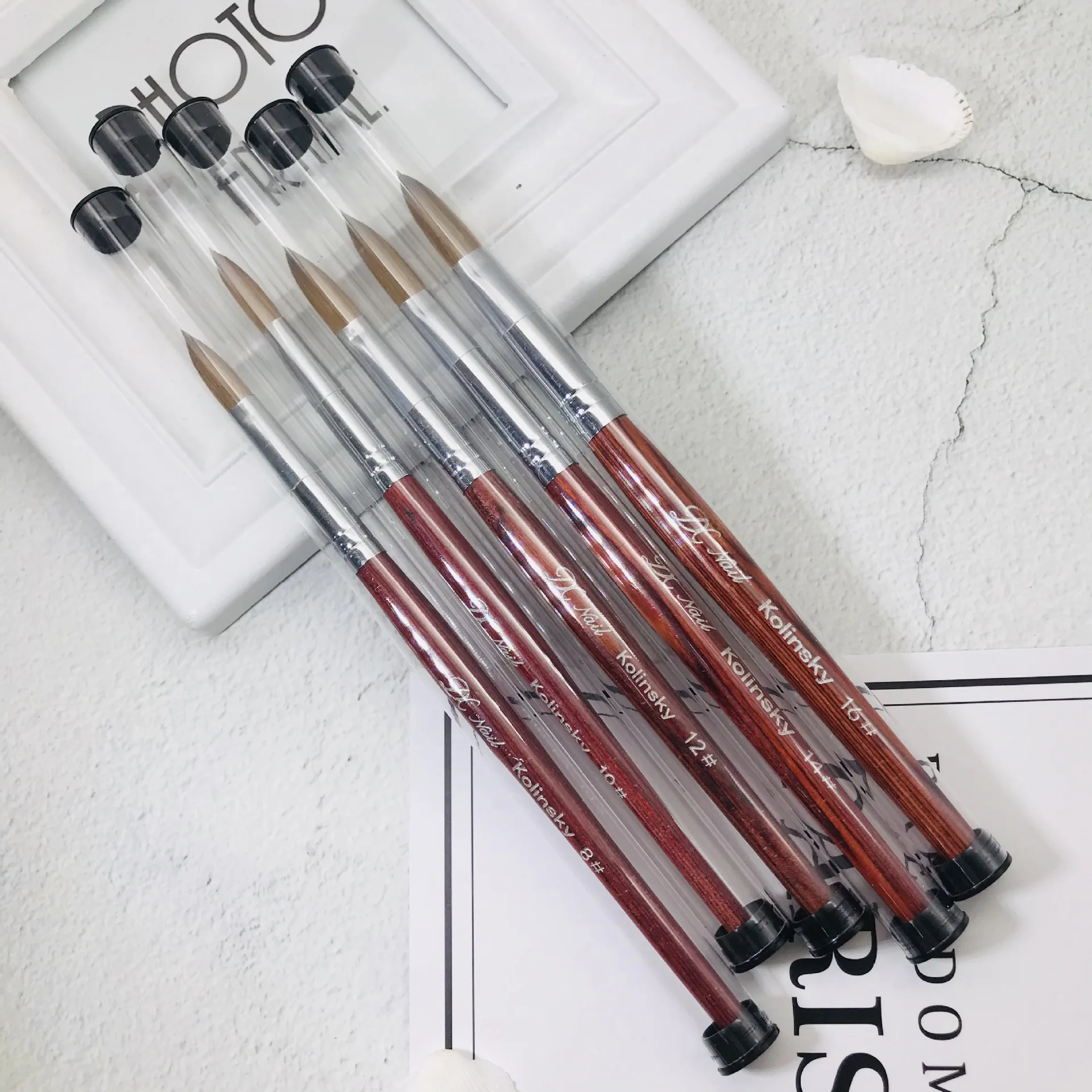 Wholesale Custom Logo Nail Acrylic Brush Pure Sable Kolinsky Nail Art Brushes Red Wood Manicure Brush Tools for Acrylic Art