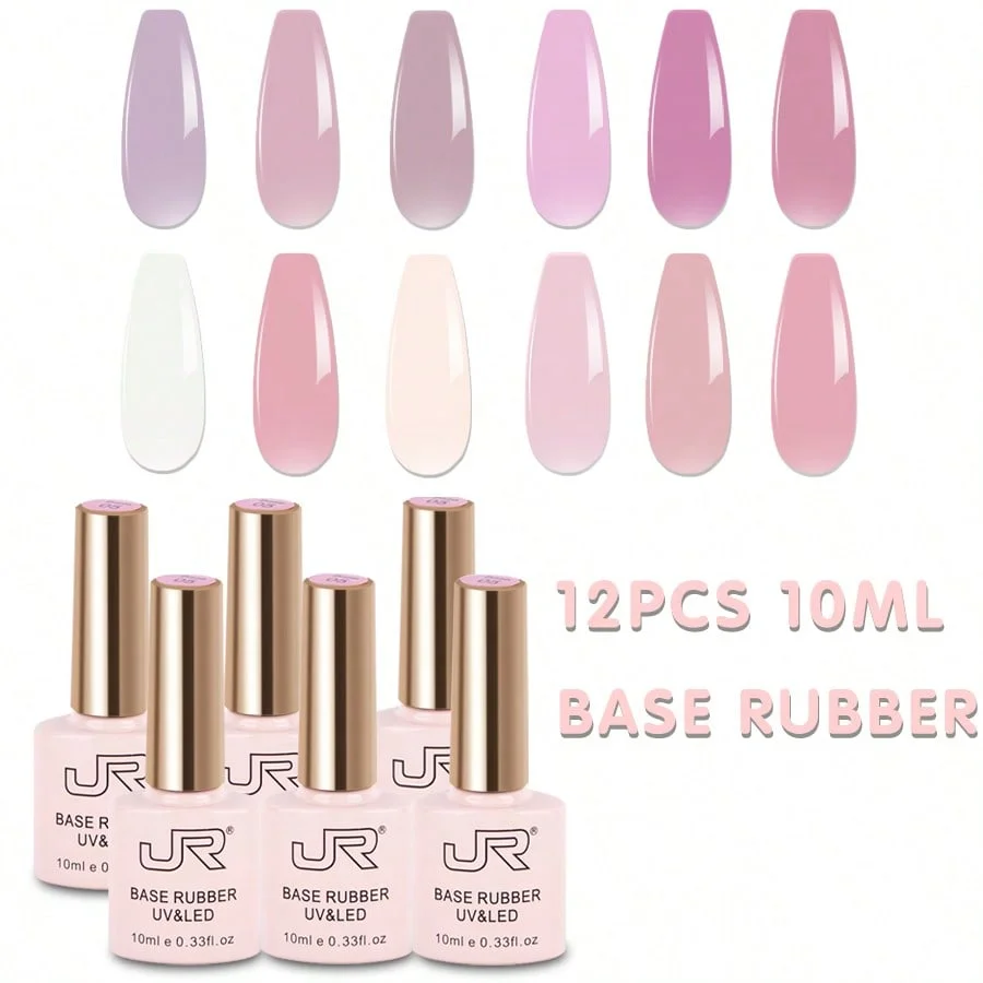 2024 new style rubber base OEM 10ml pink glass bottle long lasting strengthen bling base rubber coat nail gel polish