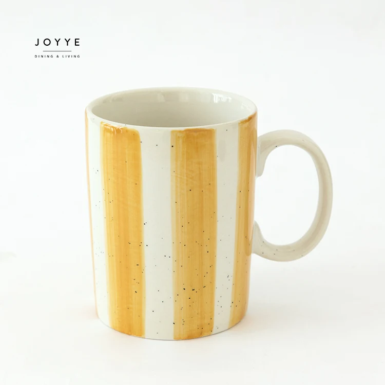 Joyye Custom Ceramic Coffee Mug Hand Painted Fruit Stripe Design Spring Summer Vibe Daily Drinking Cups 400ml Mugs