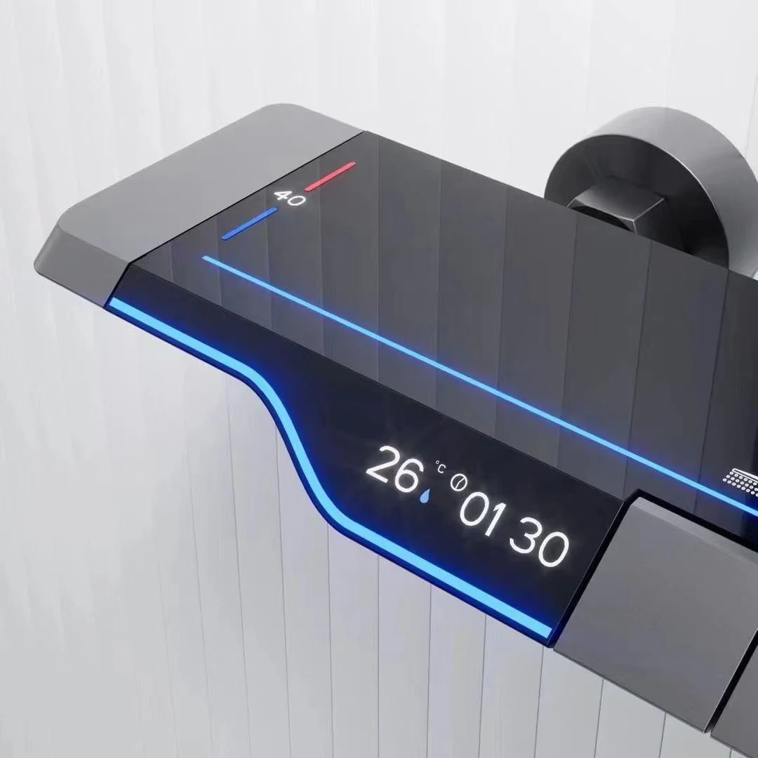 Pexmax новый дизайн большая панель с цифровым дисплеем термостатический набор для пианино высокого давления латунные Смесители Для ванны и душа