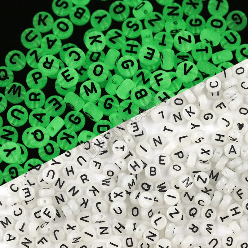 3600pcs 7x4mm Acrylic Plus Beads Glow in Dark Flat Round a to Z Alphabets Letter for DIY Jewelry Making