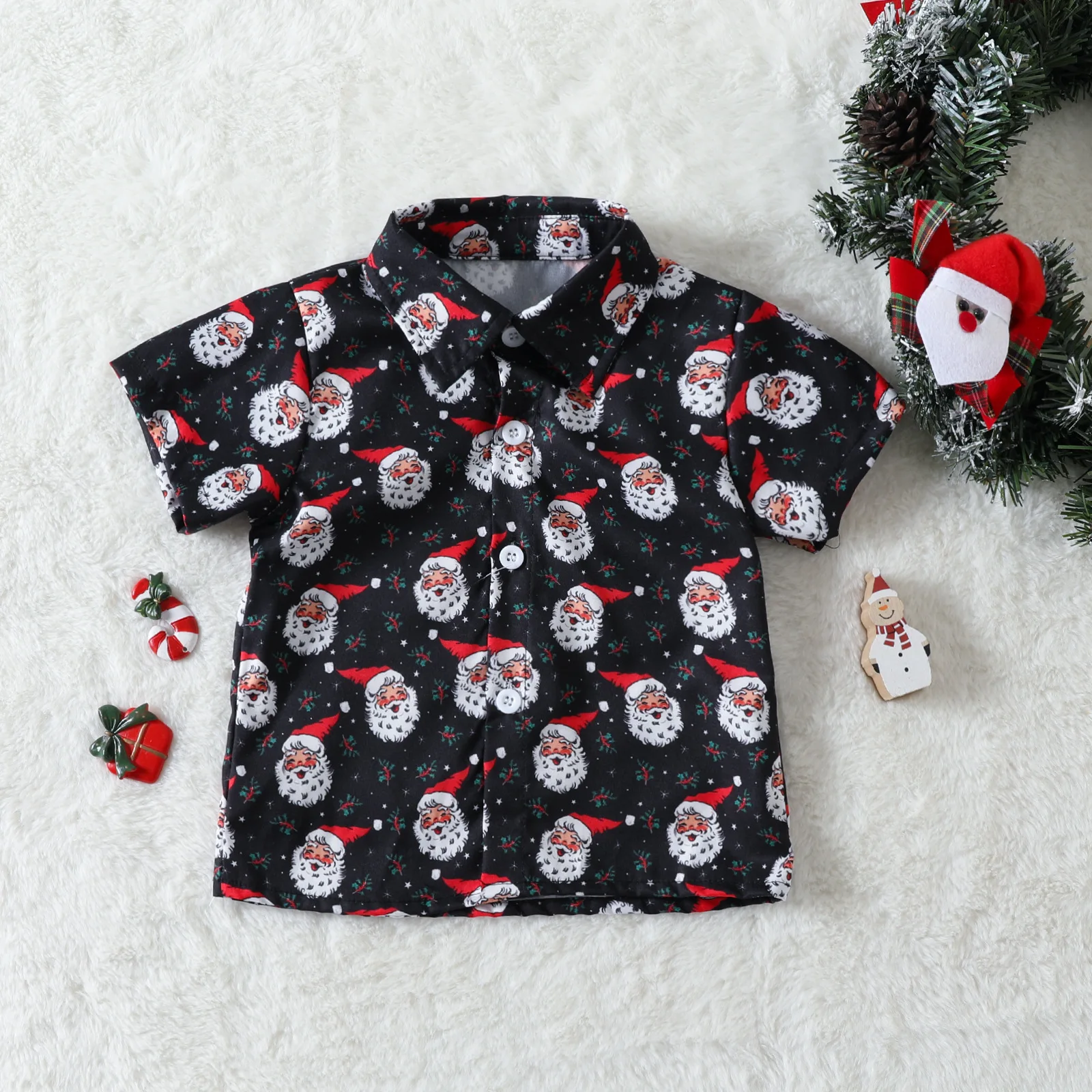 New Pattern Autumn Shorts Set Clothes Short Sleeve Short Pants Christmas Costumes Boy Shirt Suit