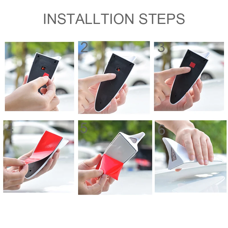 Universal LED Light Car Shark Fin Antenna with Solar Energy Auto Radio Signal Aerials Roof Antennas Driving Safety Warning Light