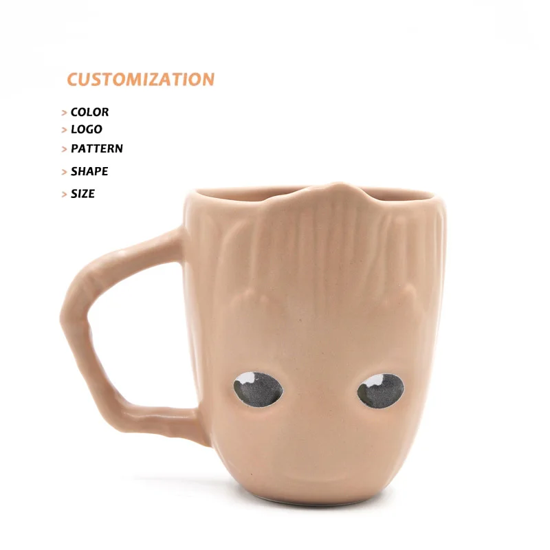 Custom 3D Stereo Creative Ceramic Groot Shape Tea Milk Coffee Cup Customized Anime Cartoon Ceramic 3D Mugs