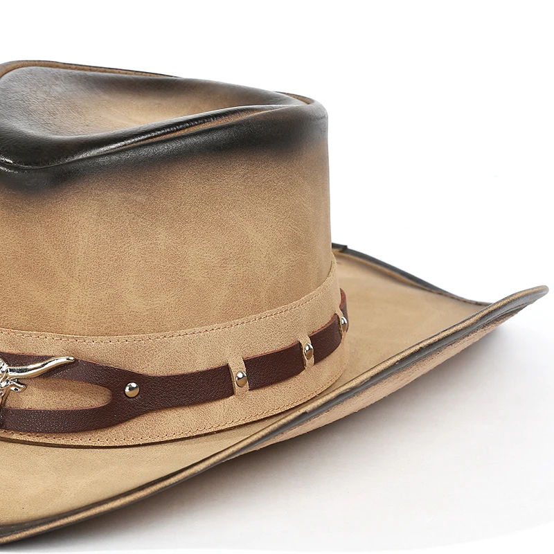 Кожаная ковбойская шляпа с широкими полями, шляпа рыцаря в западном стиле для мужчин и женщин, уличная шляпа из коровьей кожи с забавными краями
