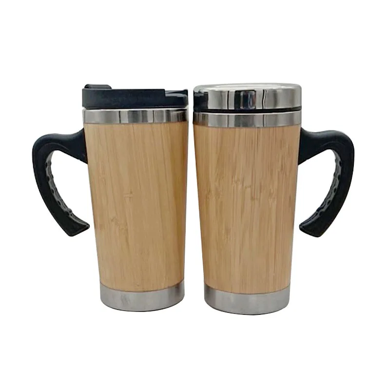 Eco-Friendly Double Wall Coffee Mug 50ml  Stainless Steel tumbler bamboo travel mug  with lid