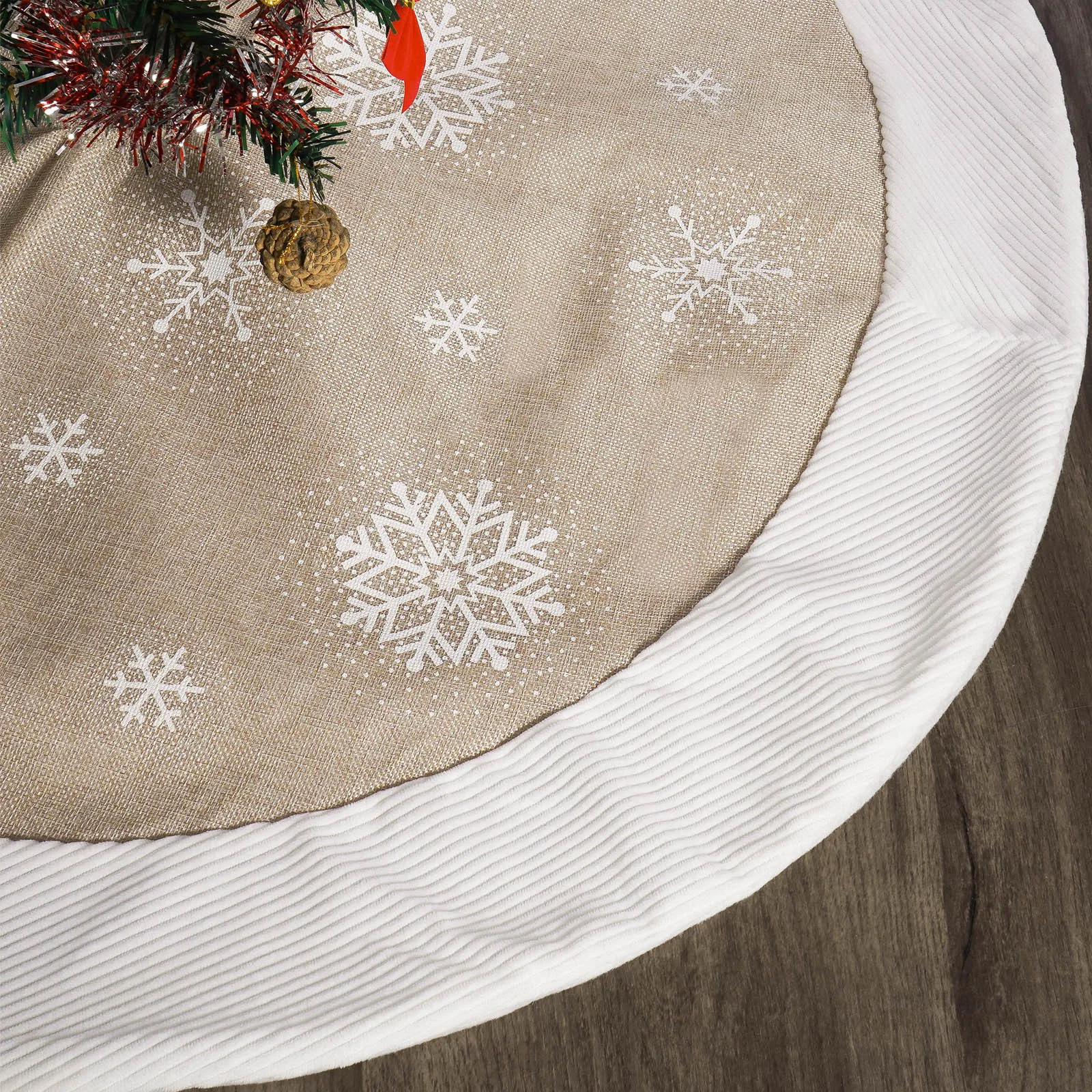 KG Xmas Tree Skirt Noel Navidad 24 inch Brown Snowy Cheap Elegant Woven Tree Skirts Christmas Decoration Christmas Tree Skirt