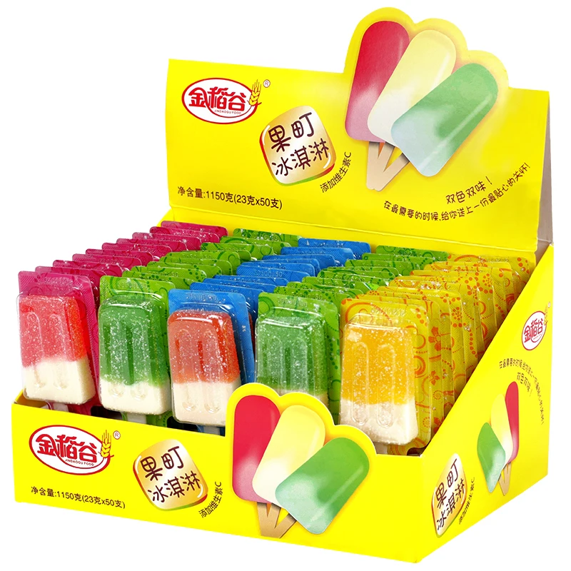 Wholesale 2 In 1 Color Soft Sweet Ice Cream Shaped Multi Fruit Flavor Lollipop Candy