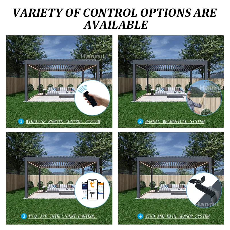 customized waterpoof automatic aluminum roof pergola outdoor  durable and solid aluminum louvered roof pergola for swimming pool