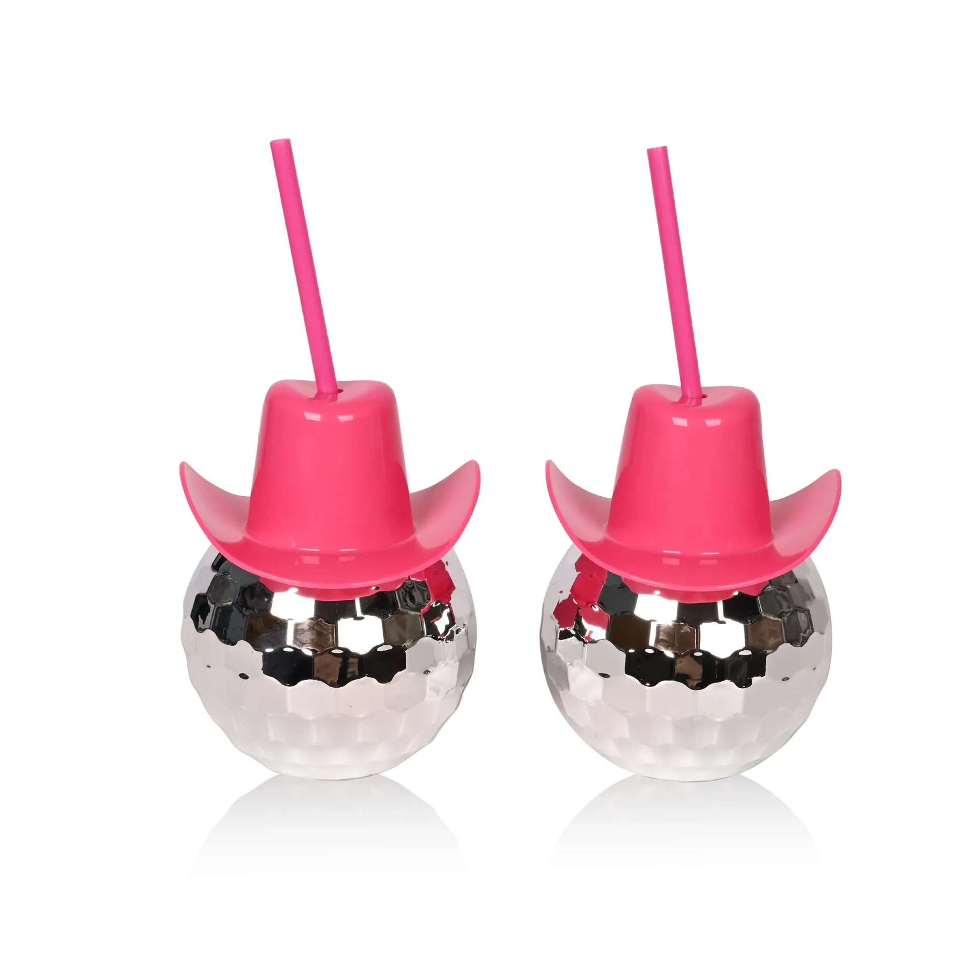 20oz 600ml Glitter Mirror Led Party Cowgirl Silver Custom Logo Plastic Disco Ball Drinking Cups Cup with Straws Cowboy Hat