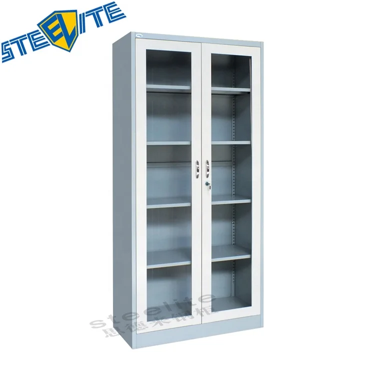 CKD white iron dishes showcase display cabinet/two full glass sliding doors 6-tier kitchen pantry cupboard design for dubai