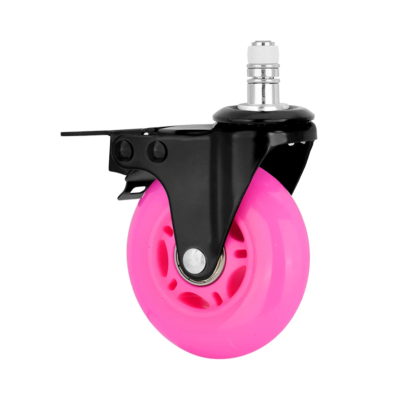 Universal 3 Inch PU Furniture Chair Casters Office Chair Caster Wheel Swivel Wheels with Mute Inserts Double Ball Dual Brake