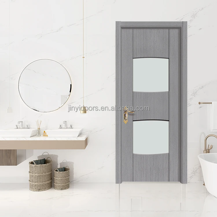 2022 JINY Made In China Modern Solid Wood Carved Door Sturdy And Durable Imported Wooden Gray Door With Frosted Glass