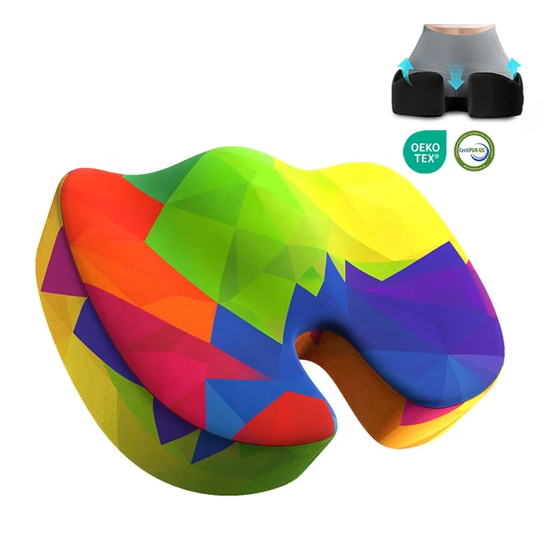 Wholesale Custom Geometric Patterns Printed Cover U-shaped Memory Foam Seat Cushion for Tailbone Pain Relief