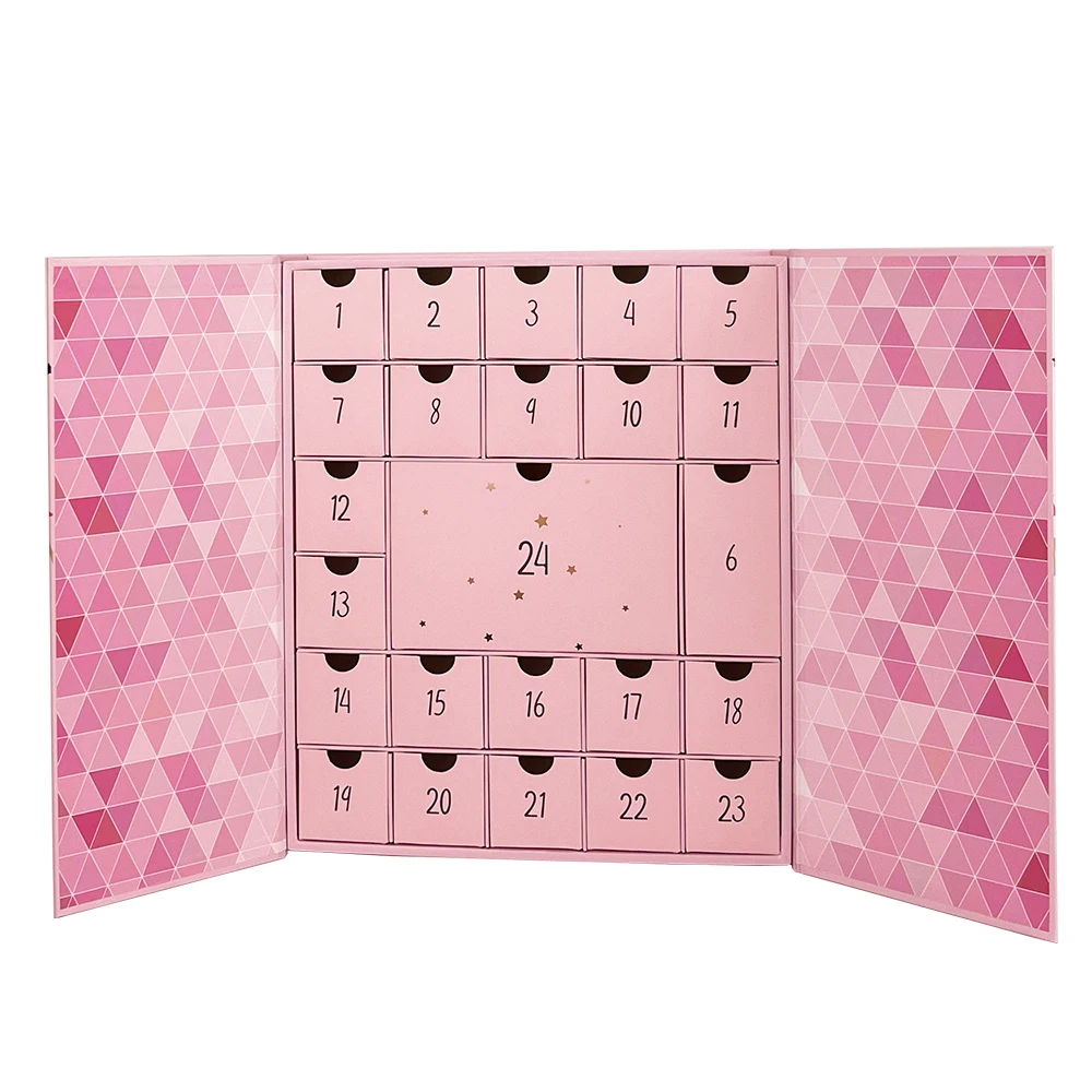 Custom Logo Advent Calendar Box Christmas Cosmetic Countdown Gift Box 24 Drawers Makeup Advent Calendar Box Costume 24 Days Pink