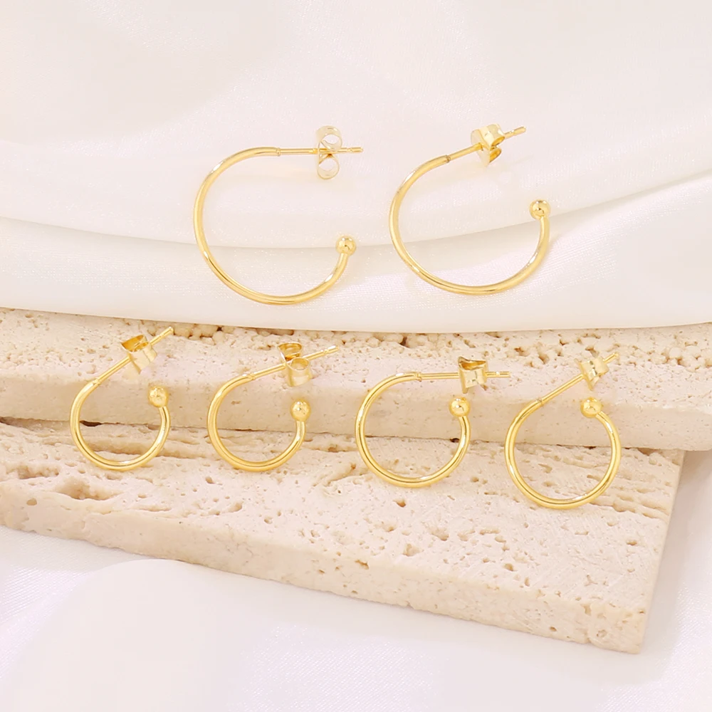 30PCS C Shape Stainless Steel Half Circle End Bead 2.5MM Wire Open Hoop Earring Stud Charm Basis Earring Hook for DIY Jewlery