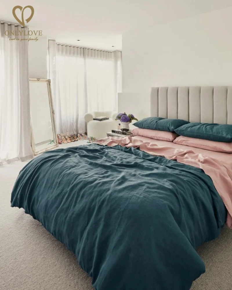 100% Pure Linen Duvet Cover Set Customized Queen King Linen Bedding Set Bed Sheets Pillowcases 4 pcs Bedsheet