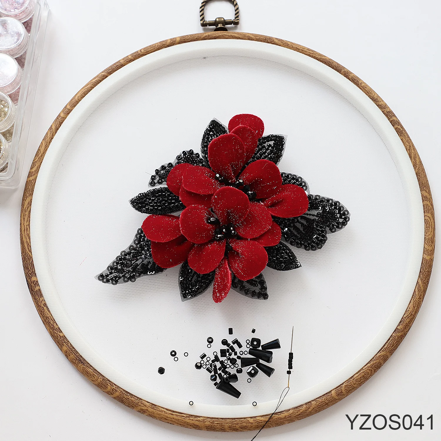 Customized Handwork 3D Black Brooch with Sequins Beading Applique Patch for Couture Dress ,Wedding Dresses Accessories DIY