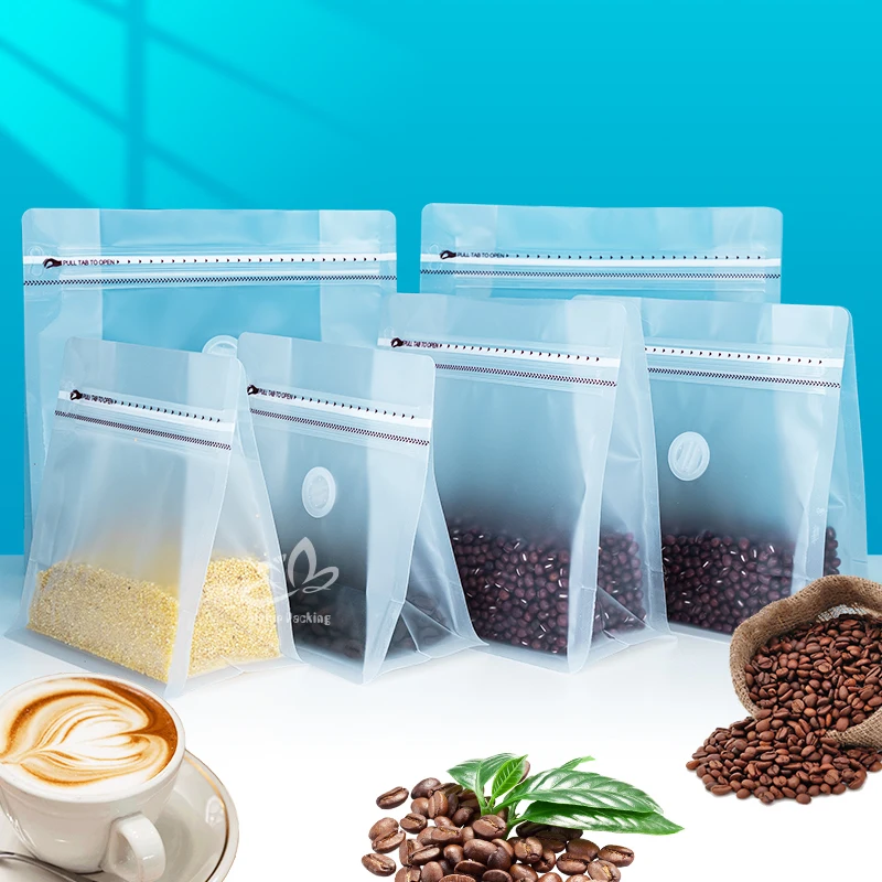 Aluminum foil 100g resealable clear stand up coffee bags customized coffee stand up pouch with valve
