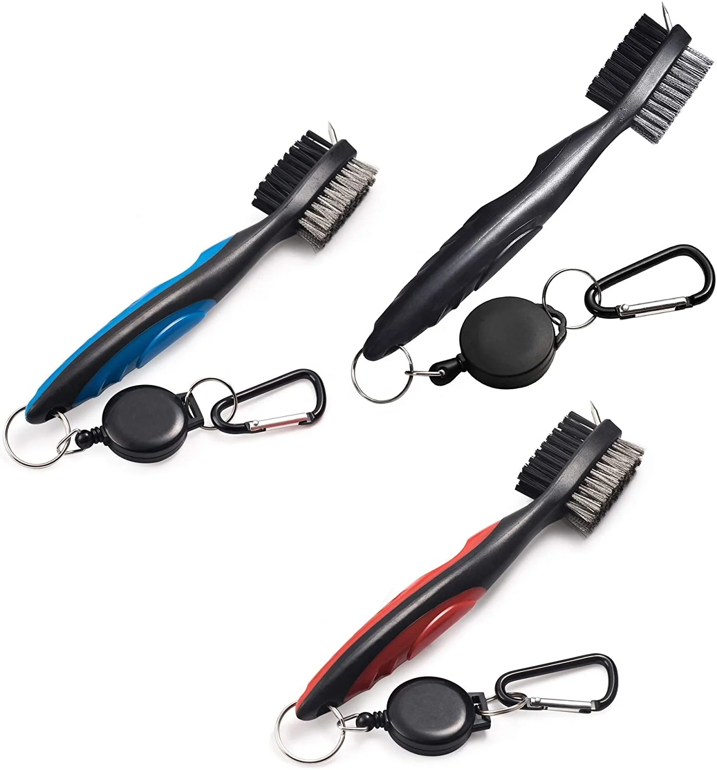 Factory Sales Custom Logo Golf Club Brush Cleaner With Retractable Zip-Line  Double-sided Bristles Golf Cleaning Brush