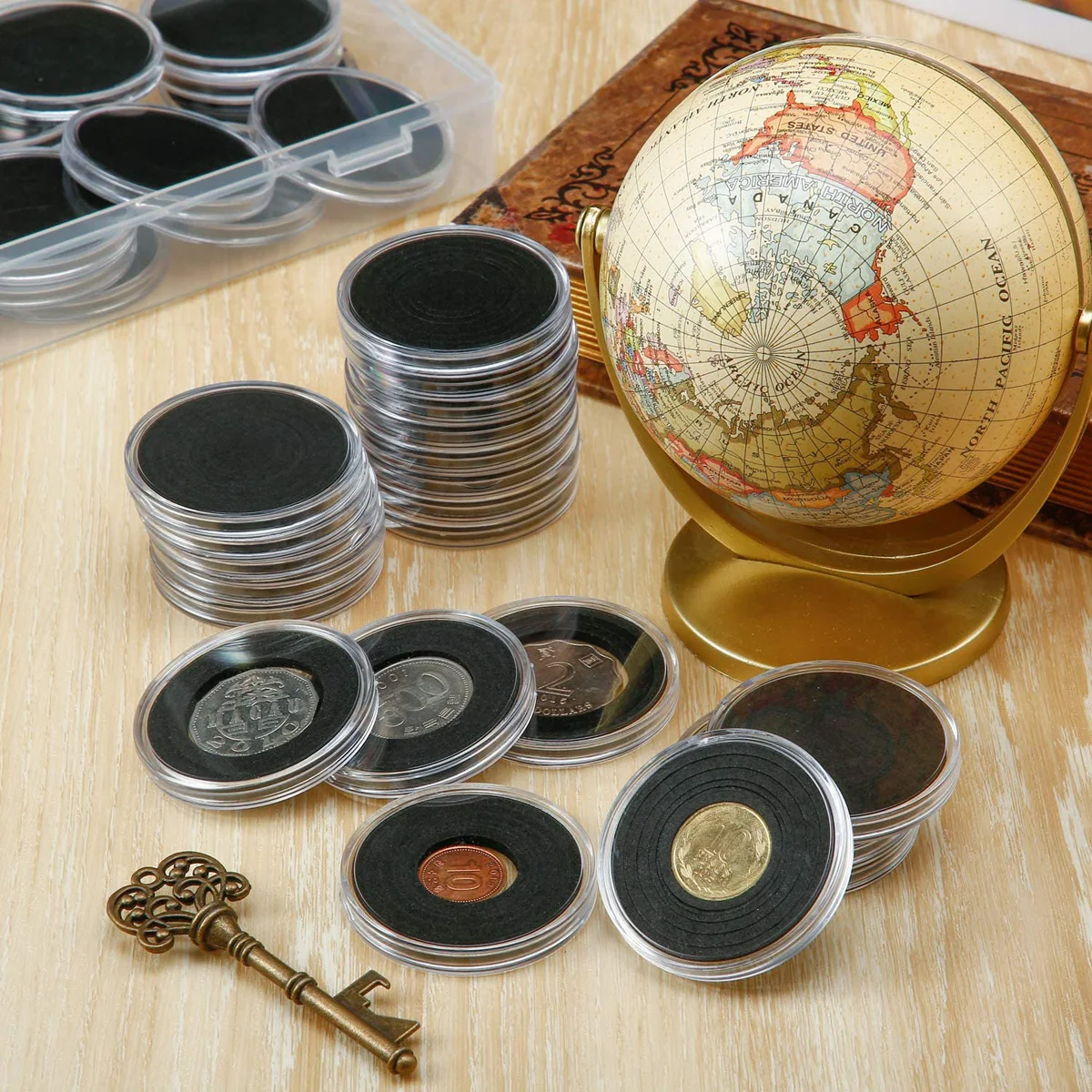 Acrylic Coin Holder 17/20/25/27/30/35/40/46mm Diameter Black Gaskets Coin Capsule Ultra Clear Rigid Plastic Coin Display Case