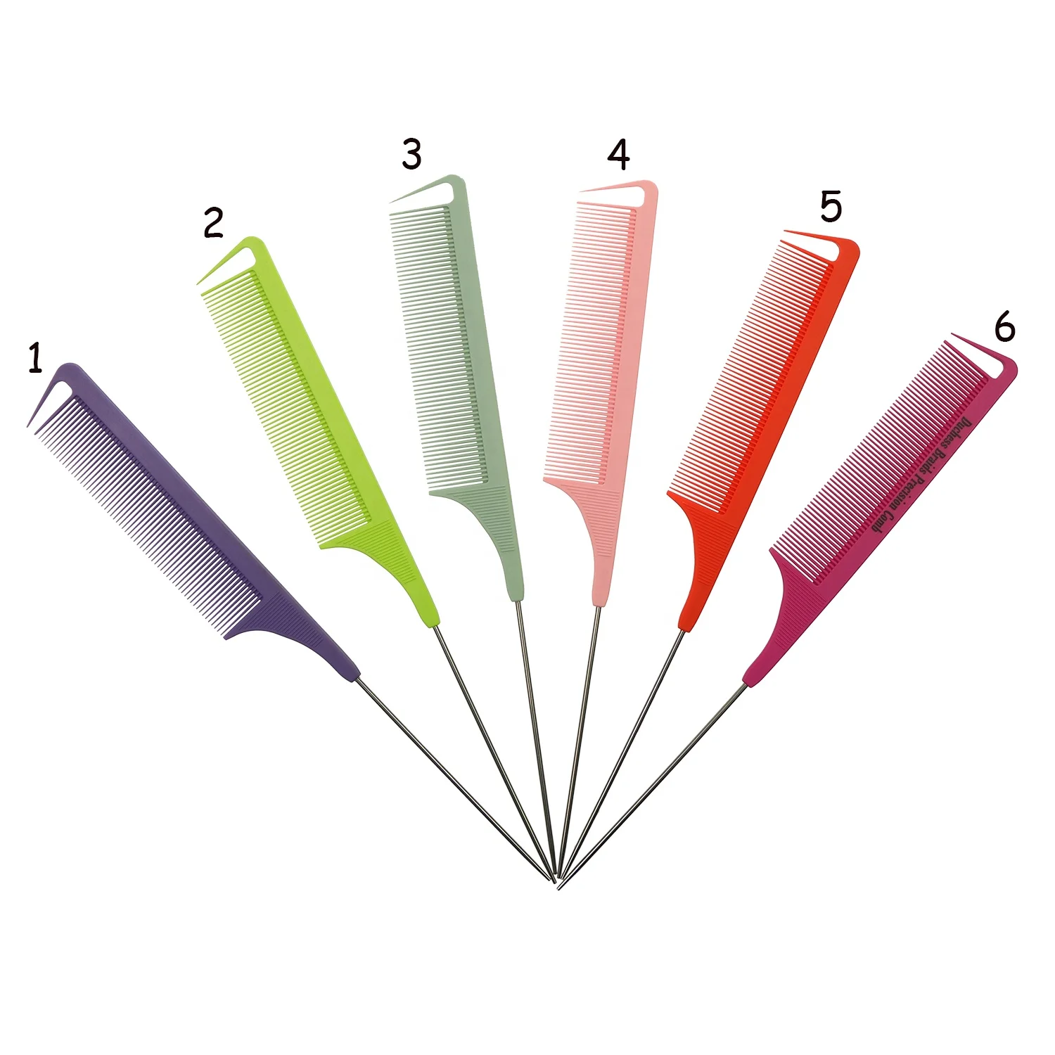 Private logo hot selling hair salon tool professional sharp tip carbon rat tail braid comb