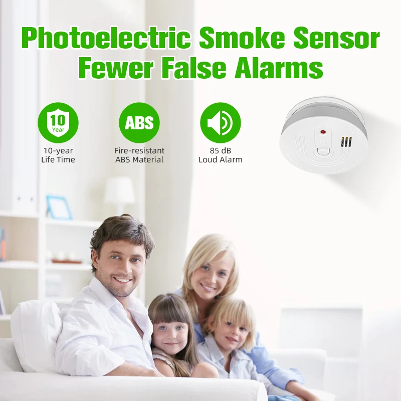 Portable Wireless Photoelectric Smoke Alarm Sensor 85Db Independent Fire Alarm Smoke Detector En14604