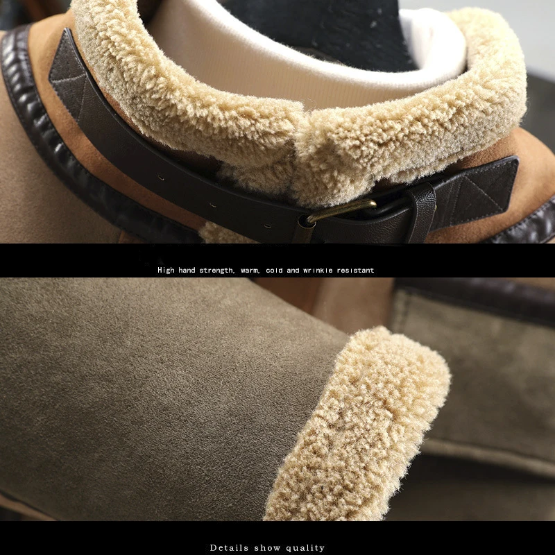 Winter mens clothing faux Leather Casual Thick  heavy Aviator Sheepskin Warm Outdoor Fur Plus Size PU Leather Coat Men Jacket