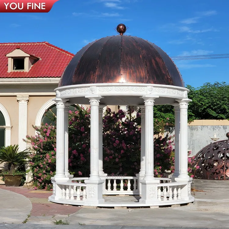 Outdoor Greek Style Marble Gazebo with Pillars White Marble Column Gazebo