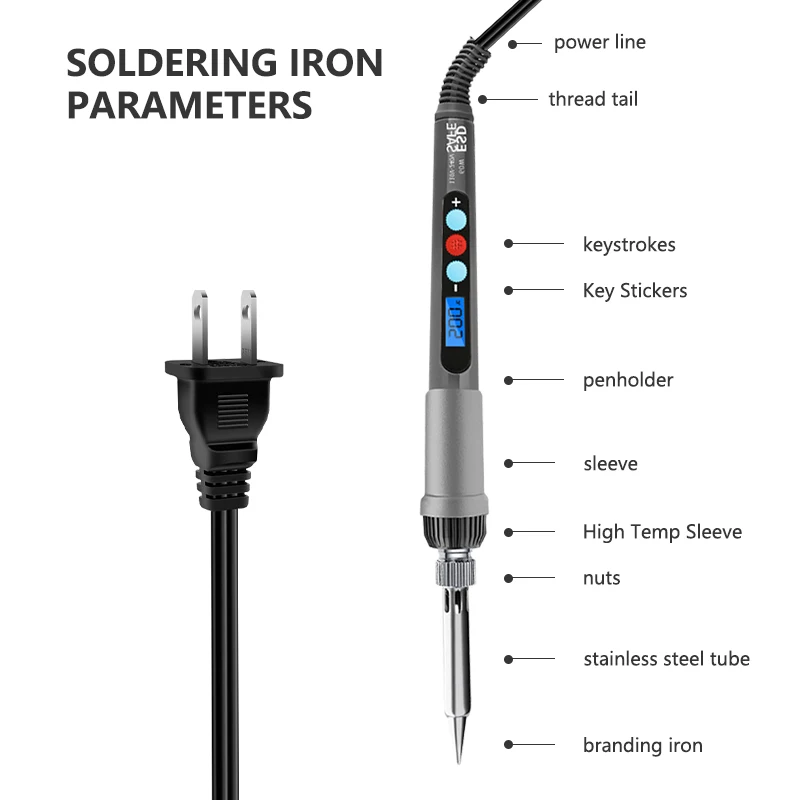 Us gauge LCD electric Soldering iron set Welding tool Power supply 110V 60W Replaceable soldering iron tip