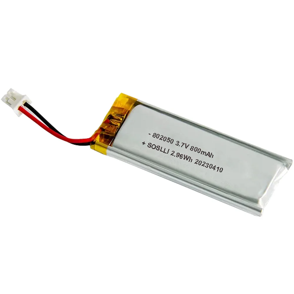 SOSLLI 3.7V 800mAh Lithium Polymer (Lipo) Battery 802050 Rechargeable with Built-in Cable Connector PCB/PCB/BMS Small Cell Size