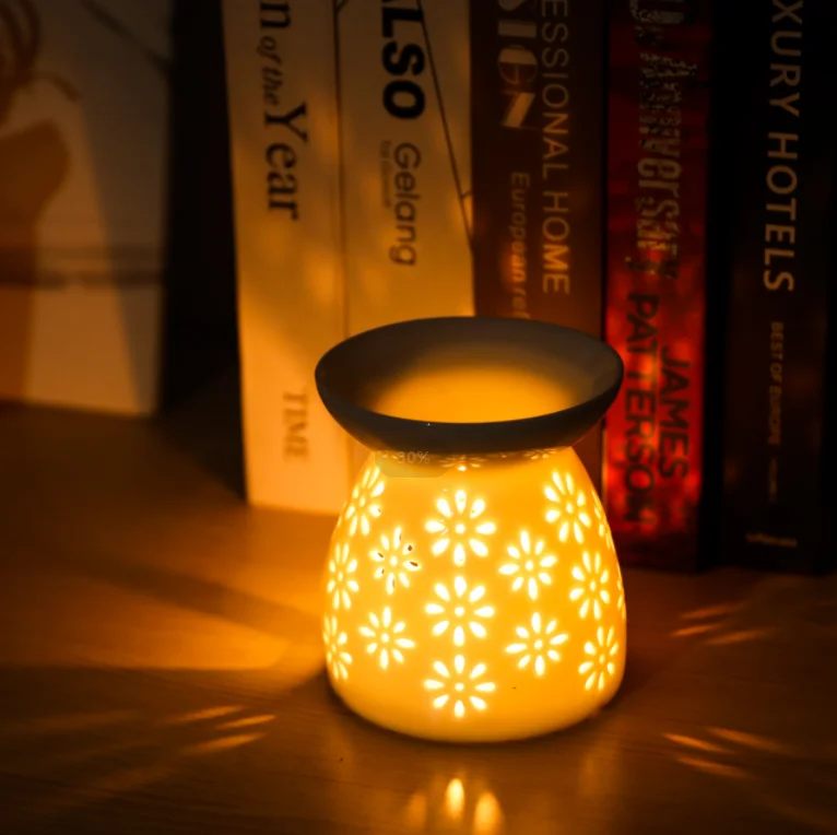 Porcelain White ceramic tealight candle holder aroma essential oil burner scented Diffuser for home bedroom