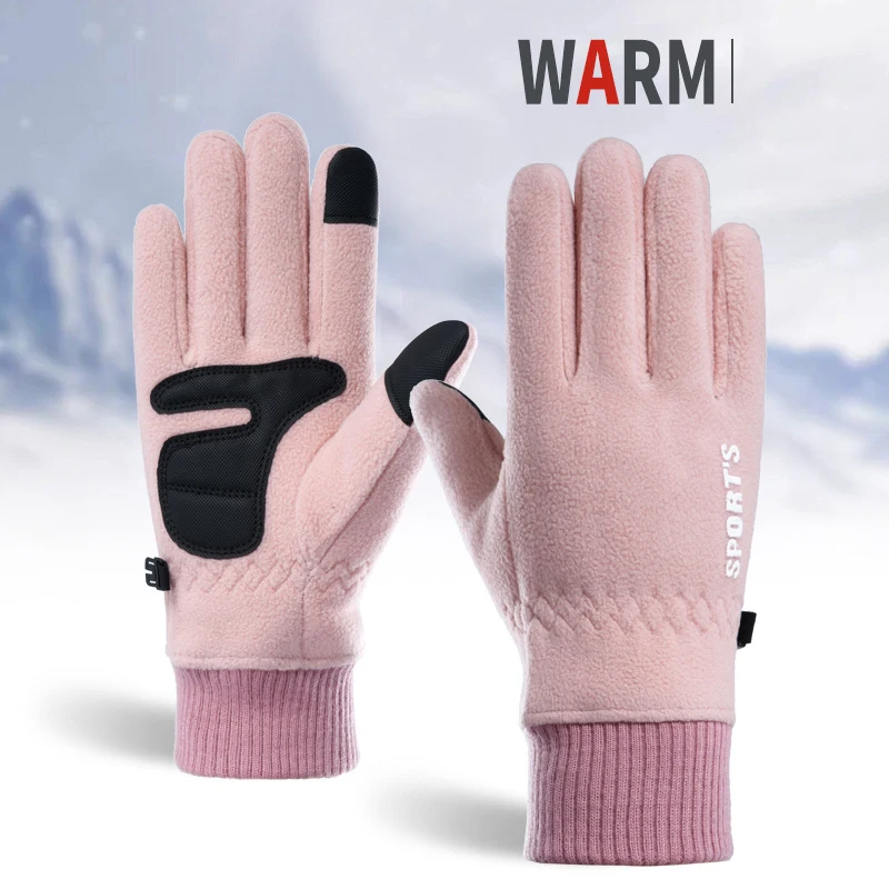 Rocker Fleece Thickened Warm Cycling Gloves Touch Screen Non-slip Winter Gloves Outdoor Windproof Ski Gloves Sports Casual Wrist