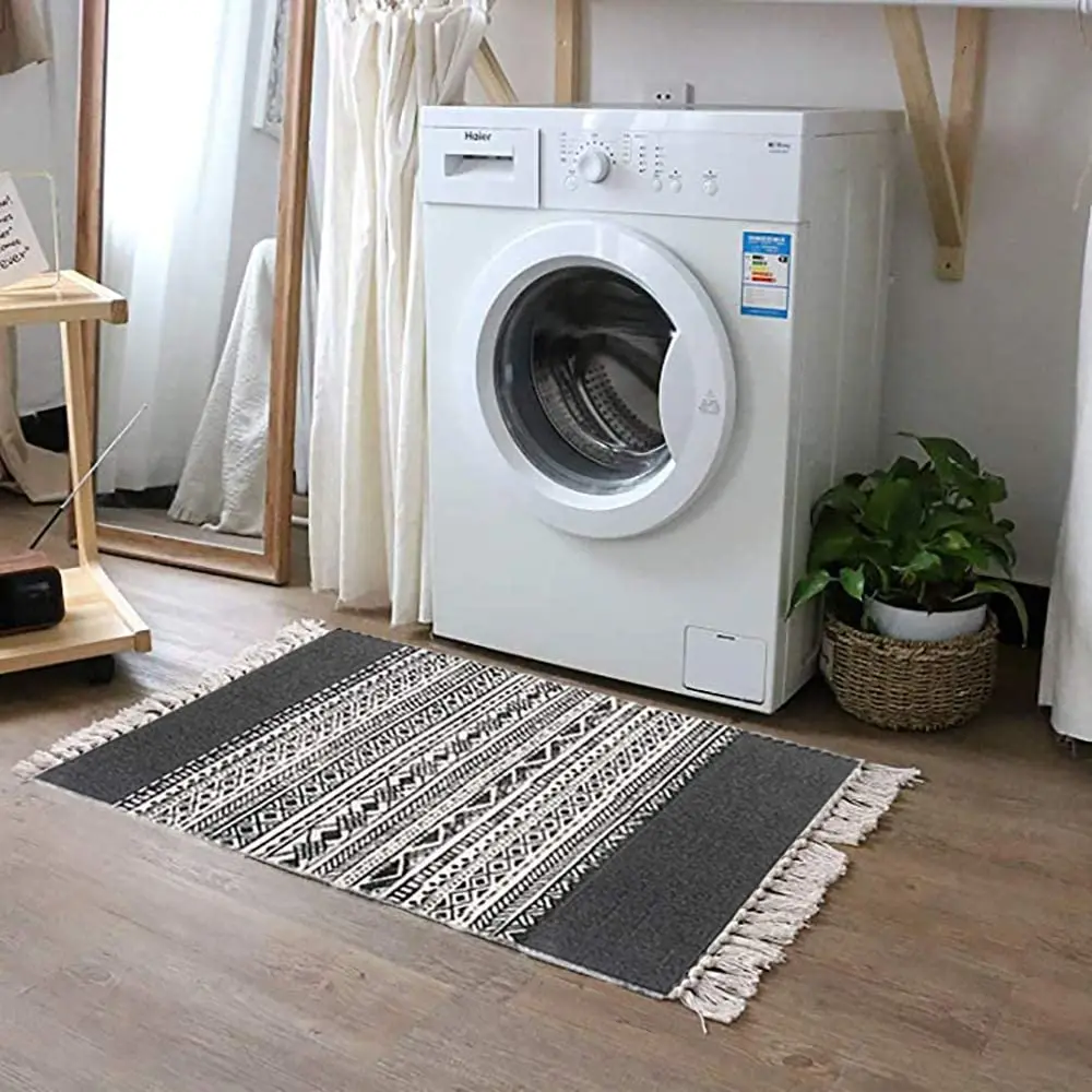 Hand Woven Fringe Custom Print Tassels Cotton Throw Rugs Carpet Door Mat Indoor Area Rugs