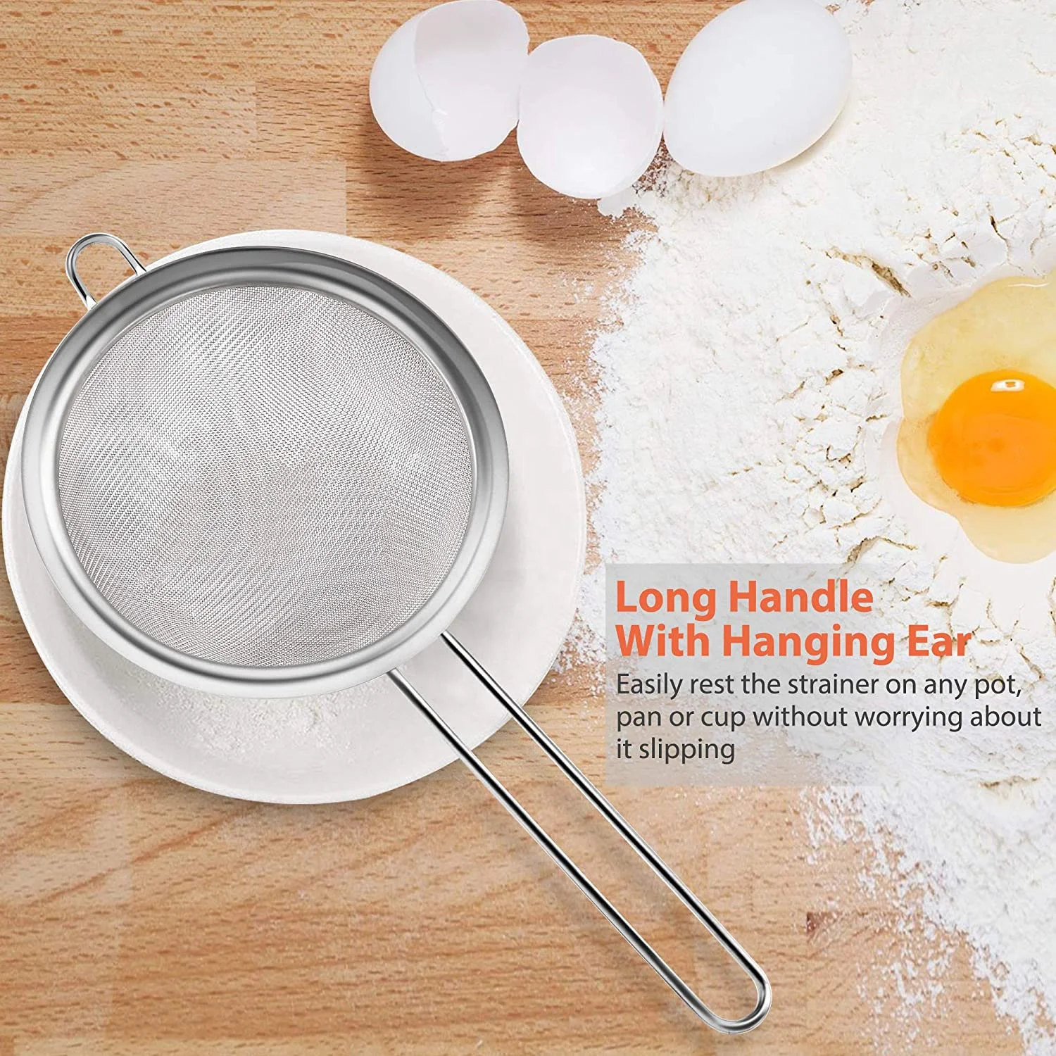 Food Grade Stainless Steel Mesh Strainer/Set of 3 Kitchen Sieves/Strainer Wire Mesh Basket Strainer Colander Silicone Handle