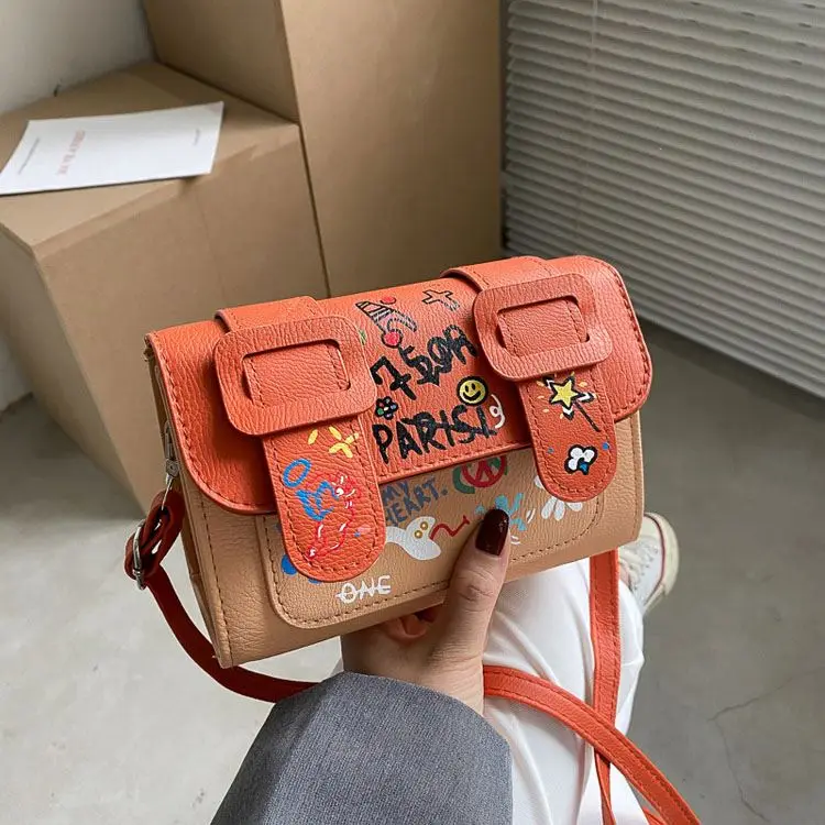 
Graffiti Niche Color Matching Bag Female 2021 New Trendy Ins Shoulder Messenger Bag 