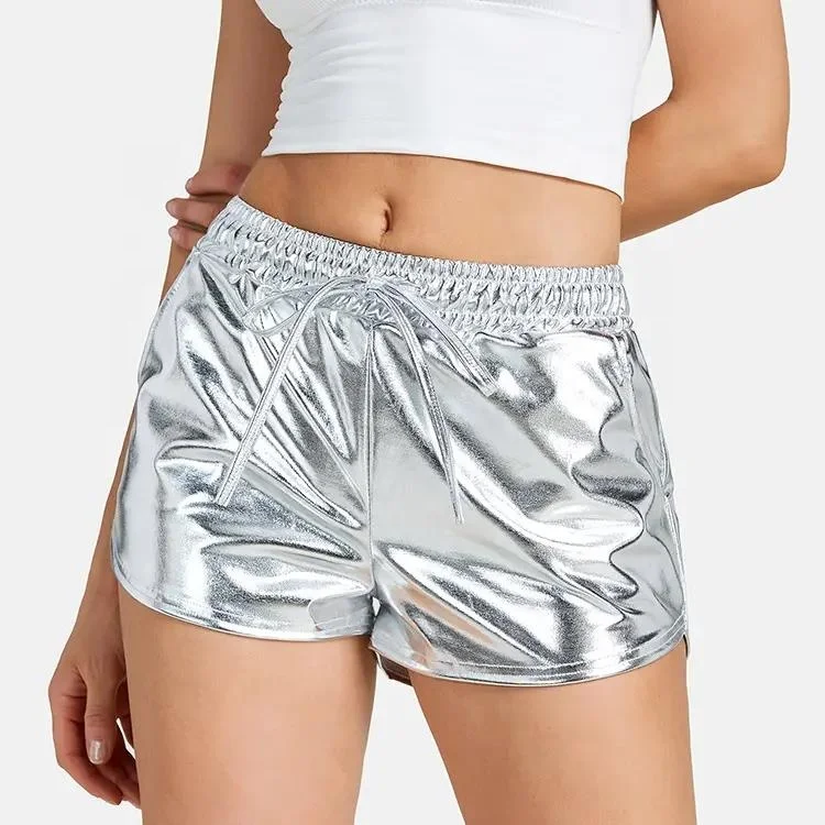 Luxury Summer Elastic Band Blank Glossy Girls Hip Pop Shorts Shiny Nylon Performance Womens Jazz Shorts