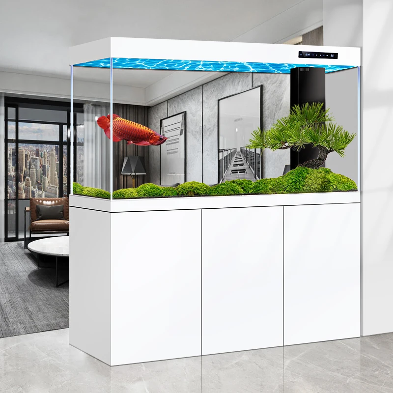 2023 new design aquarium fish tank water grass landscaping bottom filter ultra white custom home fish tank cabinet