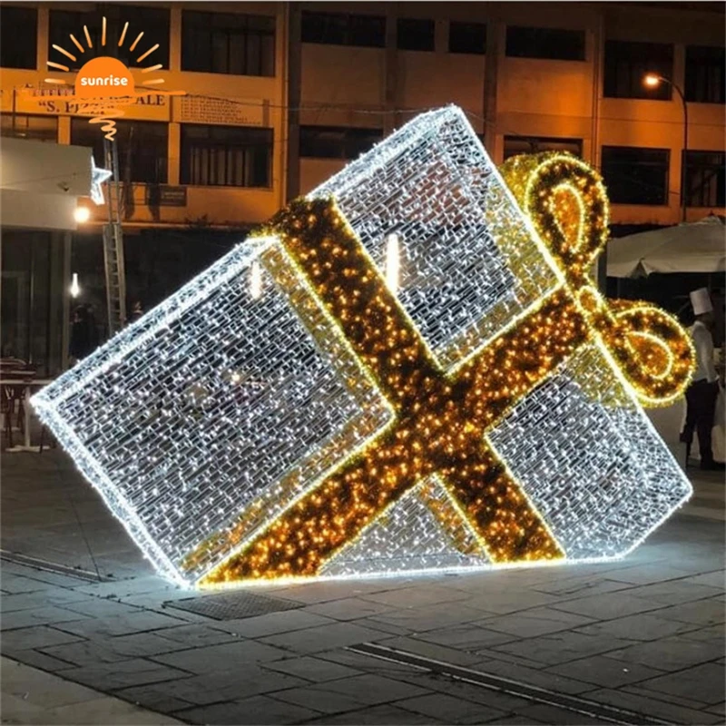 Customized Commercial Outdoor Christmas Holiday Garden Garden Decoration Lighting LED 3d Gift Box Theme Light