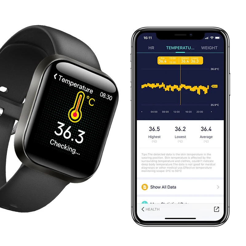 GT1Pro body temperature monitor blood oxygen Sleep Tracker THERMOMETER CE ROHS FCC mobile smart watch